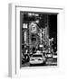 Urban Scene with Yellow Cab by Night at Times Square, Manhattan, NYC, Black and White Photography-Philippe Hugonnard-Framed Photographic Print