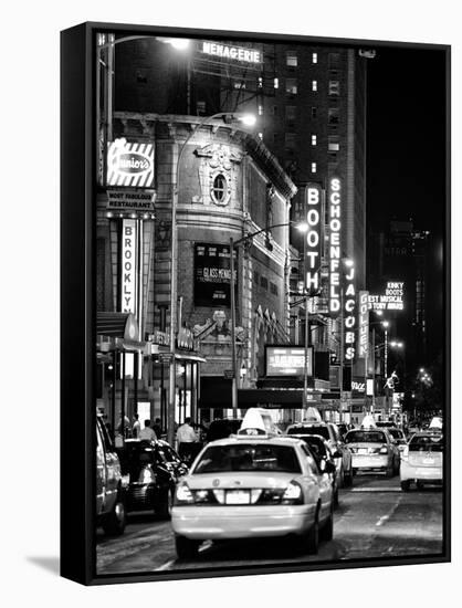 Urban Scene with Yellow Cab by Night at Times Square, Manhattan, NYC, Black and White Photography-Philippe Hugonnard-Framed Stretched Canvas