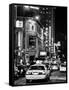 Urban Scene with Yellow Cab by Night at Times Square, Manhattan, NYC, Black and White Photography-Philippe Hugonnard-Framed Stretched Canvas