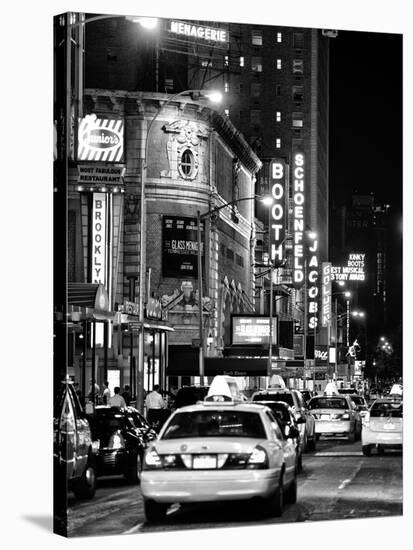 Urban Scene with Yellow Cab by Night at Times Square, Manhattan, NYC, Black and White Photography-Philippe Hugonnard-Stretched Canvas