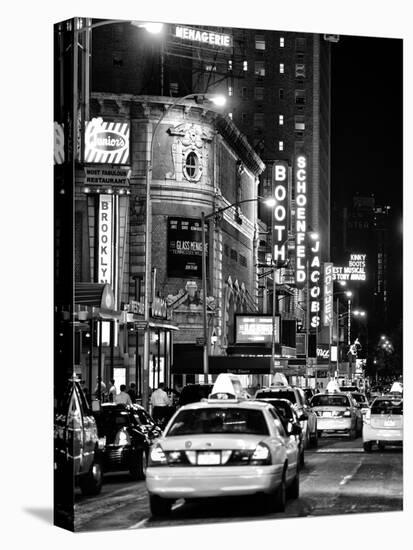 Urban Scene with Yellow Cab by Night at Times Square, Manhattan, NYC, Black and White Photography-Philippe Hugonnard-Stretched Canvas