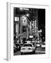 Urban Scene with Yellow Cab by Night at Times Square, Manhattan, NYC, Black and White Photography-Philippe Hugonnard-Framed Photographic Print