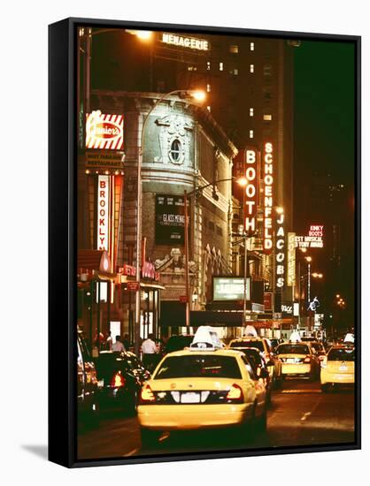 Urban Scene with Yellow Cab by Night at Times Square, Manhattan, NYC, Vintage Colors Photography-Philippe Hugonnard-Framed Stretched Canvas