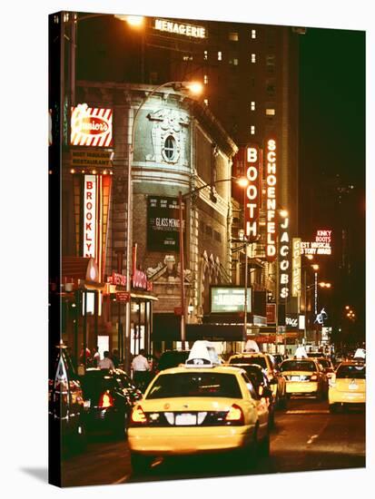 Urban Scene with Yellow Cab by Night at Times Square, Manhattan, NYC, Vintage Colors Photography-Philippe Hugonnard-Stretched Canvas