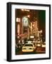 Urban Scene with Yellow Cab by Night at Times Square, Manhattan, NYC, Vintage Colors Photography-Philippe Hugonnard-Framed Photographic Print