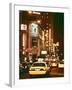 Urban Scene with Yellow Cab by Night at Times Square, Manhattan, NYC, Vintage Colors Photography-Philippe Hugonnard-Framed Photographic Print