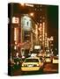 Urban Scene with Yellow Cab by Night at Times Square, Manhattan, NYC, Vintage Colors Photography-Philippe Hugonnard-Stretched Canvas