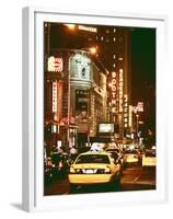 Urban Scene with Yellow Cab by Night at Times Square, Manhattan, NYC, Vintage Colors Photography-Philippe Hugonnard-Framed Premium Photographic Print