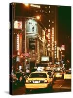 Urban Scene with Yellow Cab by Night at Times Square, Manhattan, NYC, Vintage Colors Photography-Philippe Hugonnard-Stretched Canvas