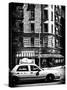 Urban Scene with Yellow Cab on the Upper West Side of Manhattan, NYC, Black and White Photography-Philippe Hugonnard-Stretched Canvas