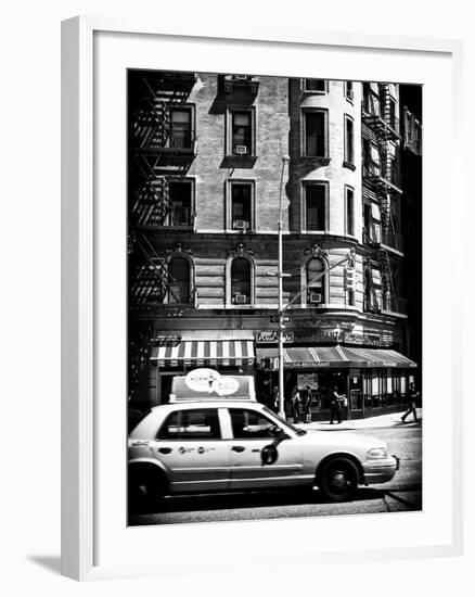 Urban Scene with Yellow Cab on the Upper West Side of Manhattan, NYC, Black and White Photography-Philippe Hugonnard-Framed Photographic Print