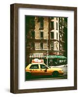 Urban Scene with Yellow Cab on the Upper West Side of Manhattan, NYC, Vintage Colors Photography-Philippe Hugonnard-Framed Photographic Print