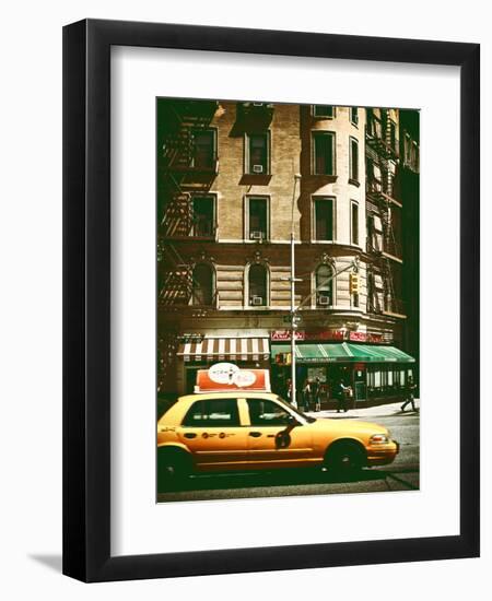 Urban Scene with Yellow Cab on the Upper West Side of Manhattan, NYC, Vintage Colors Photography-Philippe Hugonnard-Framed Photographic Print