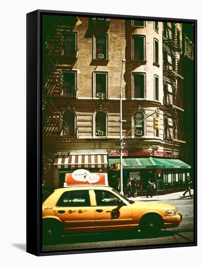 Urban Scene with Yellow Cab on the Upper West Side of Manhattan, NYC, Vintage Colors Photography-Philippe Hugonnard-Framed Stretched Canvas