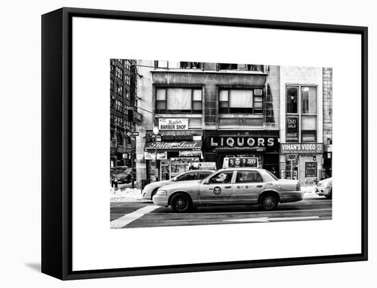 Urban Scene with Yellow Taxis Manhattan Winter-Philippe Hugonnard-Framed Stretched Canvas