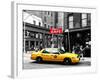 Urban Scene, Yellow Taxi, Prince Street, Lower Manhattan, NYC, Black and White Photography Colors-Philippe Hugonnard-Framed Photographic Print