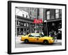 Urban Scene, Yellow Taxi, Prince Street, Lower Manhattan, NYC, Black and White Photography Colors-Philippe Hugonnard-Framed Photographic Print