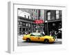 Urban Scene, Yellow Taxi, Prince Street, Lower Manhattan, NYC, Black and White Photography Colors-Philippe Hugonnard-Framed Photographic Print