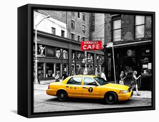 Urban Scene, Yellow Taxi, Prince Street, Lower Manhattan, NYC, Black and White Photography Colors-Philippe Hugonnard-Framed Stretched Canvas