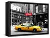 Urban Scene, Yellow Taxi, Prince Street, Lower Manhattan, NYC, Black and White Photography Colors-Philippe Hugonnard-Framed Stretched Canvas