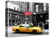 Urban Scene, Yellow Taxi, Prince Street, Lower Manhattan, NYC, Black and White Photography Colors-Philippe Hugonnard-Stretched Canvas