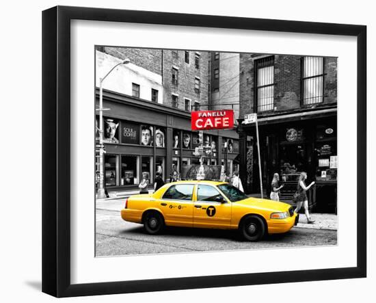 Urban Scene, Yellow Taxi, Prince Street, Lower Manhattan, NYC, Black and White Photography Colors-Philippe Hugonnard-Framed Premium Photographic Print