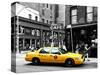 Urban Scene, Yellow Taxi, Prince Street, Lower Manhattan, NYC, Black and White Photography Colors-Philippe Hugonnard-Stretched Canvas