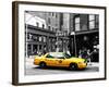 Urban Scene, Yellow Taxi, Prince Street, Lower Manhattan, NYC, Black and White Photography Colors-Philippe Hugonnard-Framed Photographic Print