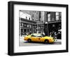 Urban Scene, Yellow Taxi, Prince Street, Lower Manhattan, NYC, Black and White Photography Colors-Philippe Hugonnard-Framed Photographic Print