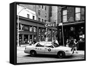 Urban Scene, Yellow Taxi, Prince Street, Lower Manhattan, NYC, US, Black and White Photography-Philippe Hugonnard-Framed Stretched Canvas