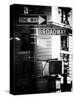 Urban Sign, Broadway, Manhattan, New York, White Frame, Old Black and White Photography-Philippe Hugonnard-Stretched Canvas