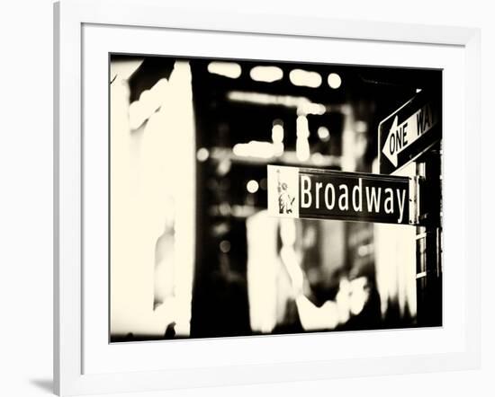 Urban Sign, Broadway Sign at Times Square by Night, Manhattan, New York, USA, Old Sepia Photography-Philippe Hugonnard-Framed Photographic Print