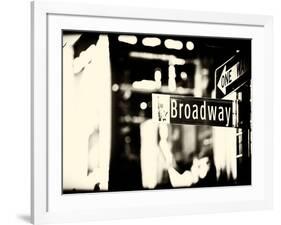 Urban Sign, Broadway Sign at Times Square by Night, Manhattan, New York, USA, Old Sepia Photography-Philippe Hugonnard-Framed Photographic Print