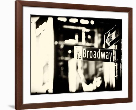 Urban Sign, Broadway Sign at Times Square by Night, Manhattan, New York, USA, Old Sepia Photography-Philippe Hugonnard-Framed Photographic Print