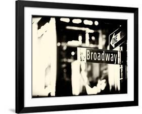 Urban Sign, Broadway Sign at Times Square by Night, Manhattan, New York, USA, Old Sepia Photography-Philippe Hugonnard-Framed Photographic Print