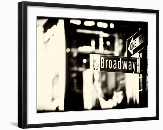 Urban Sign, Broadway Sign at Times Square by Night, Manhattan, New York, USA, Old Sepia Photography-Philippe Hugonnard-Framed Photographic Print