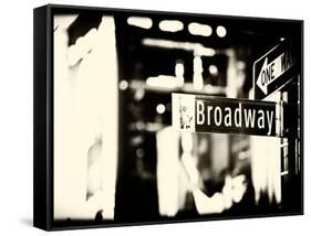 Urban Sign, Broadway Sign at Times Square by Night, Manhattan, New York, USA, Old Sepia Photography-Philippe Hugonnard-Framed Stretched Canvas