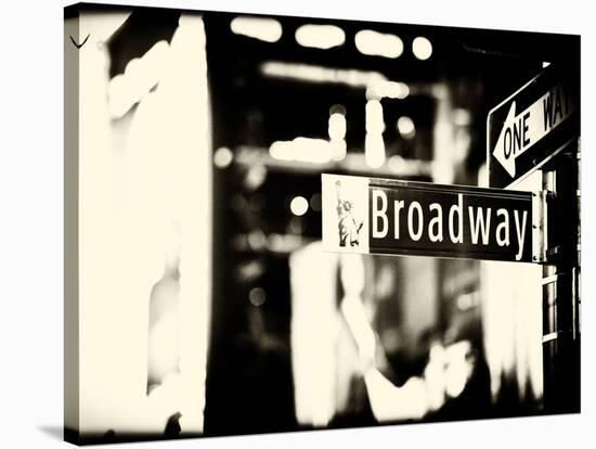 Urban Sign, Broadway Sign at Times Square by Night, Manhattan, New York, USA, Old Sepia Photography-Philippe Hugonnard-Stretched Canvas