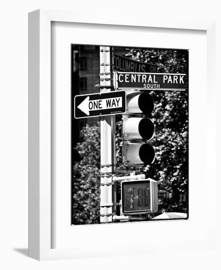 Urban Signs, Central Park, Manhattan, New York, White Frame Vintage, Full Size Photography-Philippe Hugonnard-Framed Art Print