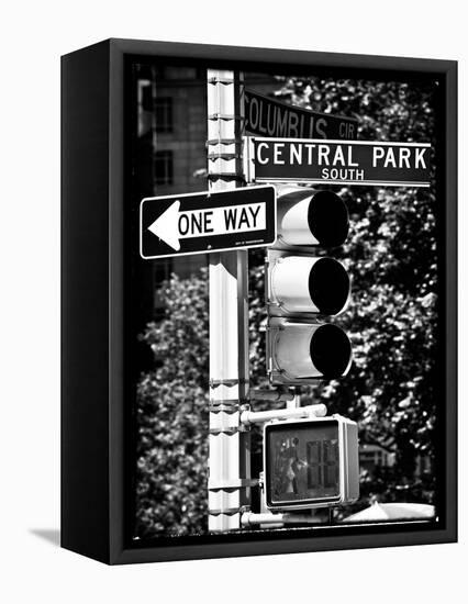 Urban Signs, Central Park, Manhattan, New York, White Frame Vintage, Full Size Photography-Philippe Hugonnard-Framed Stretched Canvas