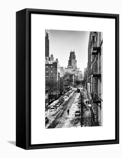 Urban Snowy Winter Landscape with Views over a Fire Escape in Facade of Building-Philippe Hugonnard-Framed Stretched Canvas