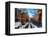 Urban Street Scene of Chelsea in Winter-Philippe Hugonnard-Framed Stretched Canvas
