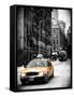 Urban Street Scene with a Yellow Taxi in Snow-Philippe Hugonnard-Framed Stretched Canvas