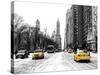 Urban Street Scene with a Yellow Taxi in Snow-Philippe Hugonnard-Stretched Canvas