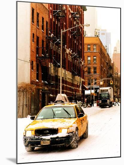 Urban Street Scene with a Yellow Taxi in Snow-Philippe Hugonnard-Mounted Photographic Print