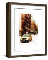 Urban Street Scene with a Yellow Taxi in Snow-Philippe Hugonnard-Framed Art Print