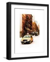 Urban Street Scene with a Yellow Taxi in Snow-Philippe Hugonnard-Framed Art Print