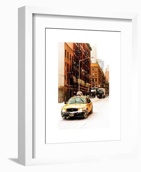 Urban Street Scene with a Yellow Taxi in Snow-Philippe Hugonnard-Framed Art Print