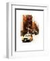 Urban Street Scene with a Yellow Taxi in Snow-Philippe Hugonnard-Framed Art Print