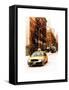 Urban Street Scene with a Yellow Taxi in Snow-Philippe Hugonnard-Framed Stretched Canvas